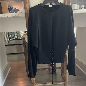 Bardot Black Lace-Up Sweatshirt